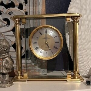 Seth Thomas Illusion "FLOATING" Roman Numerals Quartz Brass Desk Clock Working